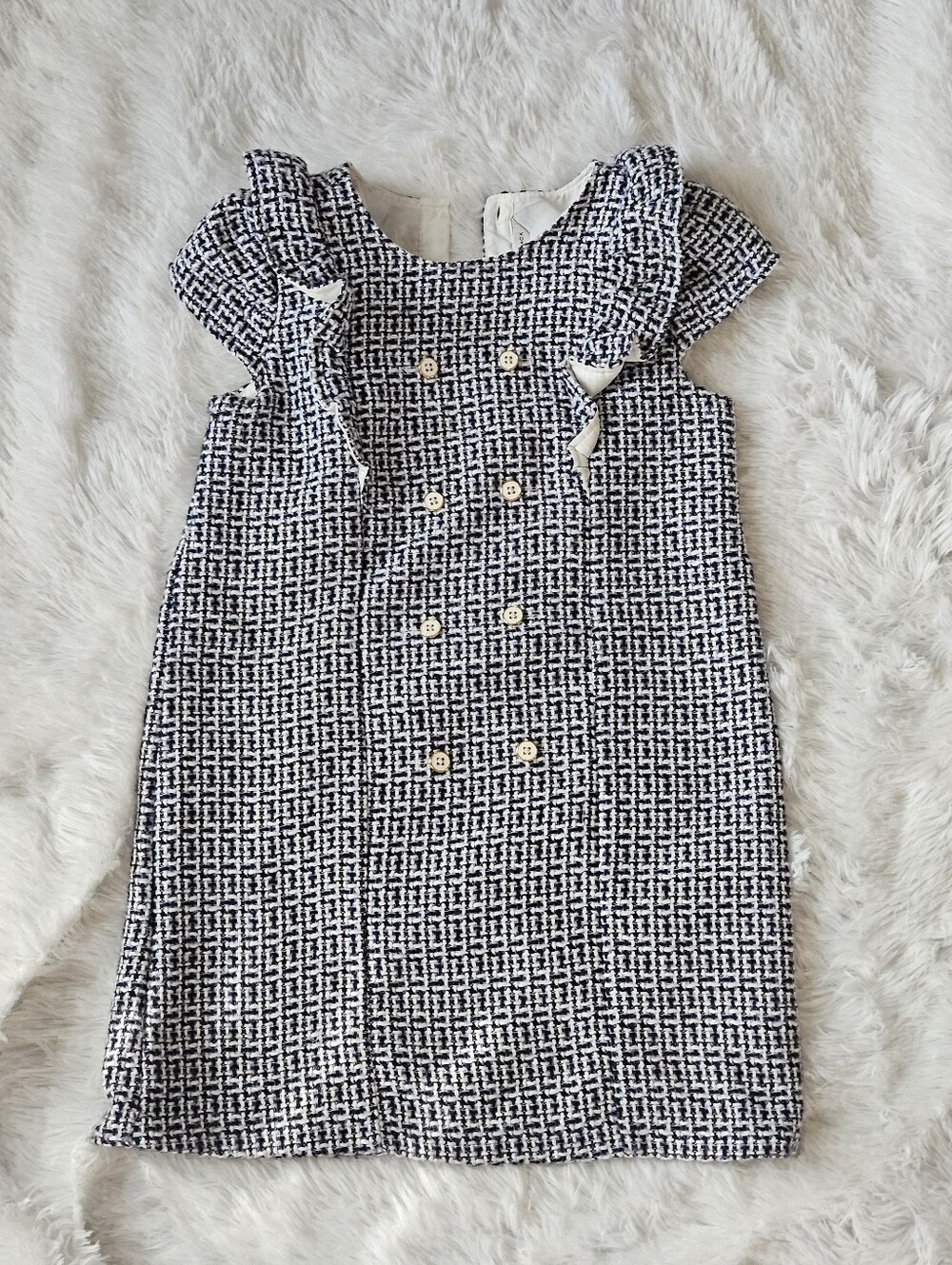 Janie & Jack Navy & White Tweed Dress with Button Detail Size 12